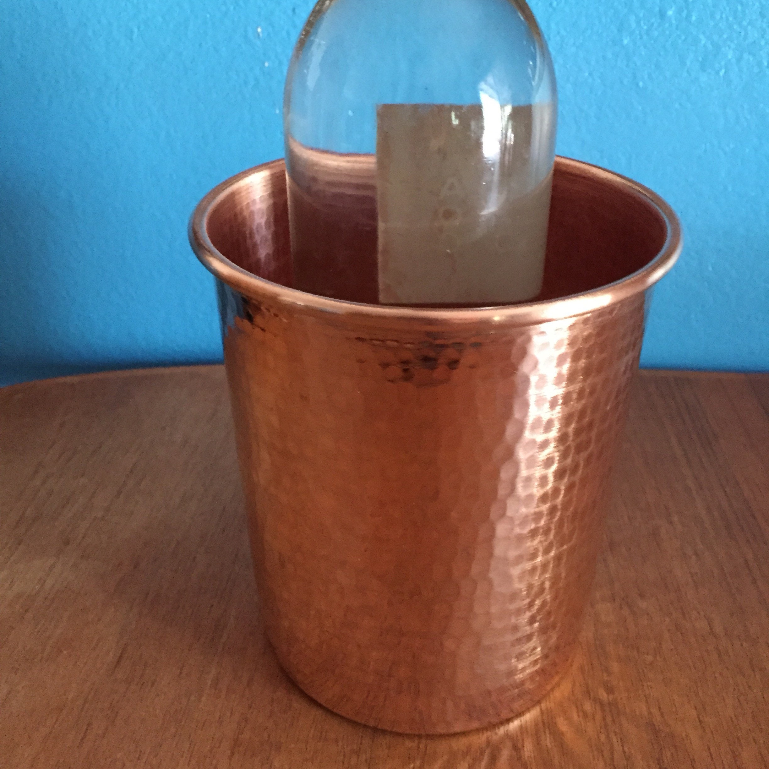 Hammered Copper Wine Chiller/Ice Bucket/Utensil Holder (6 1/4” x 6 1/2”)