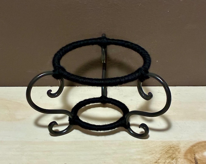 Yarn Wrapped Iron Tripod Ceramic Pottery / Plant / Glass Art Display Stand with 5” and 3” Ring