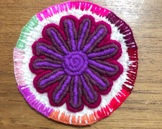 Hand Embroidered Drink Coaster from San Cristobal de las Casas, Chiapas, Mexico (4.5” diameter)