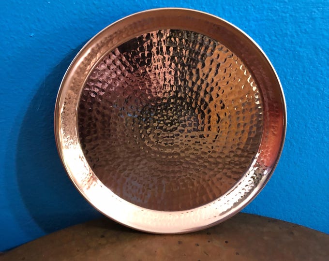 Round Hammered Copper Raised Edge Serving Tray- 11" diameter