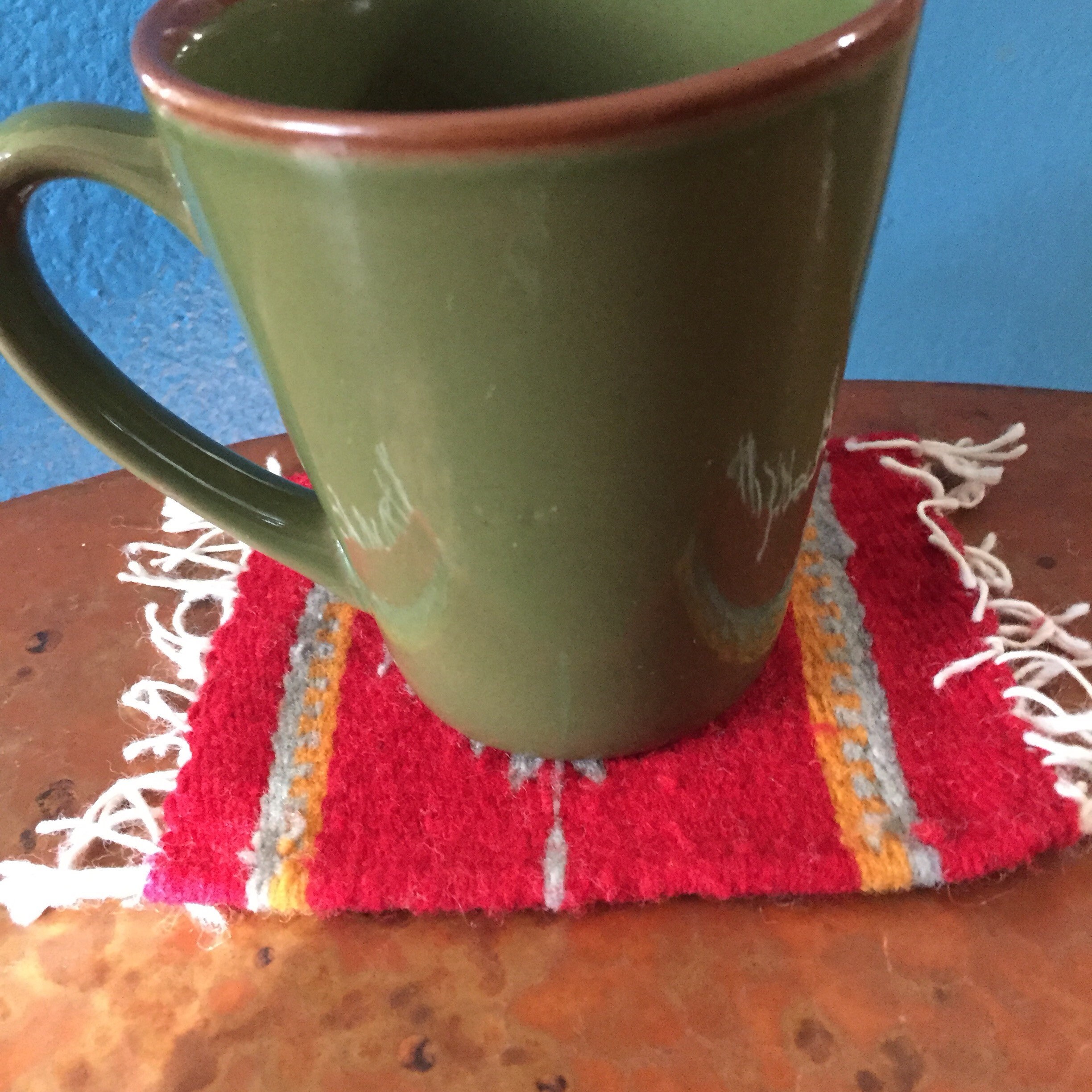 Zapotec hand woven merino wool coasters set of two (5 1/2 x 5)