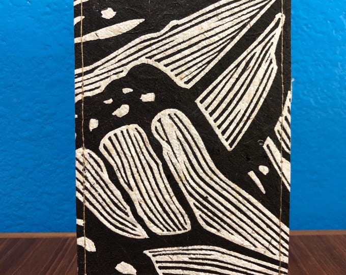 Handmade Small Paper Journal / Notebook with Linocut Print Cornhusk Paper Covers and Eucalyptus Journal Paper (80 pages)