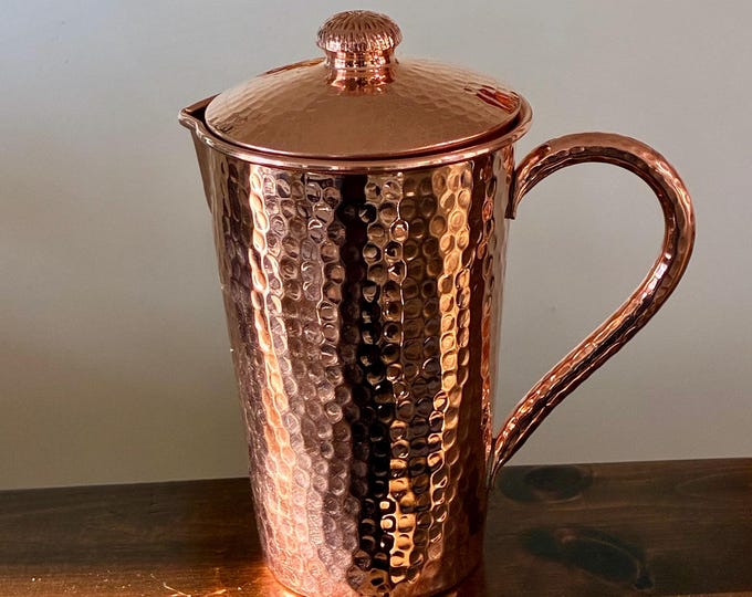 Hammered Copper Pitcher with lid - 1.5 L capacity, 100% pure copper