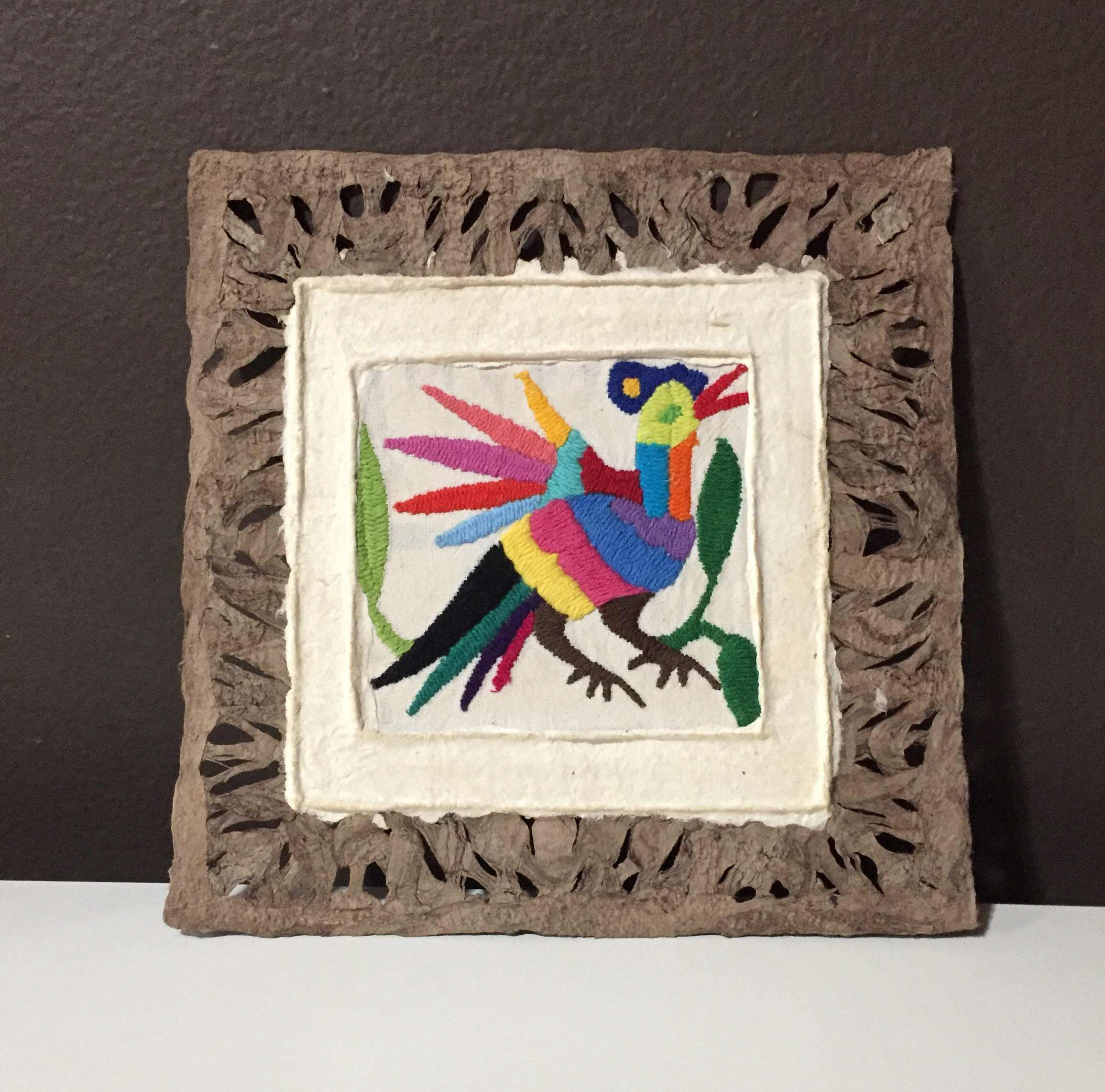 Amate Bark Paper Wall Art with Otomí Embroidered Designs