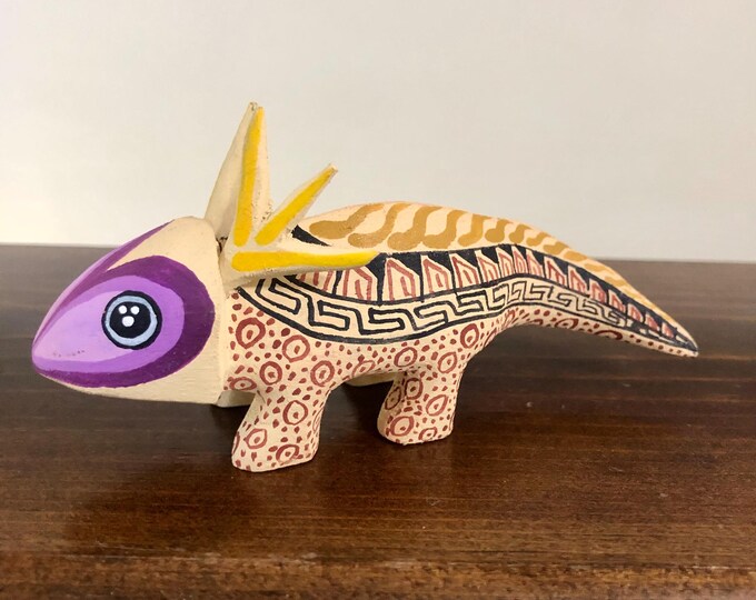 Alebrije Axolotl (Mexican Salamander)  Handcrafted Wood Carving by Esperanza Martinez from Oaxaca, Mexico.