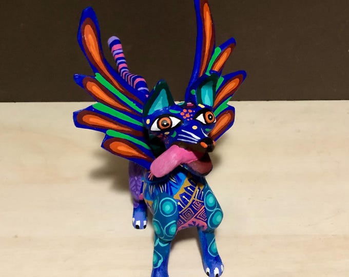 Alebrije Spirit Dog Handcrafted Wood Carving by Zeny Fuentes & Reyna Piña from Oaxaca, Mexico.
