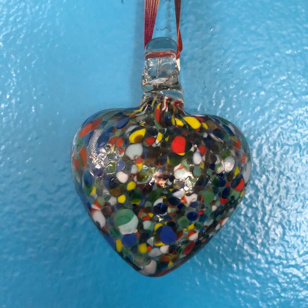 Clear blown glass heart christmas ornaments