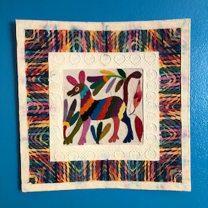 Otomí Embroidered Amate Bark Paper Wall Art: Mexican Folk Art