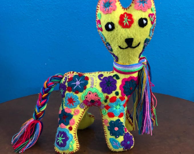 Hand Sewn Stuffed Animal Cat Plush Toy with Premium Colorful Embroidery