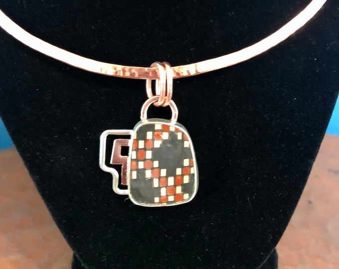 One of a Kind Mata Ortiz .950 Sterling Silver and Copper Pendant with 18” Copper Choker Chain