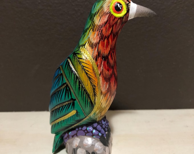 Hand-Carved Wood Alebrije Bird by Esperanza Martinez from Oaxaca, Mexico