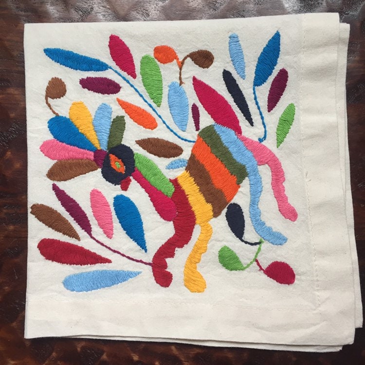 Otomi hand embroidered 19 x 19 muslin napkin - with spirit animal