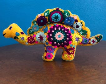 Hand Sewn Stuffed Animal Stegosaurus Dinosaur Plush Toy with Premium Colorful Embroidery
