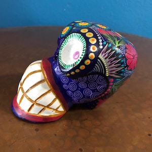 Alebrije Calavera Skull Handcrafted Wood Carving by Luis Garcia from Oaxaca, Mexico.