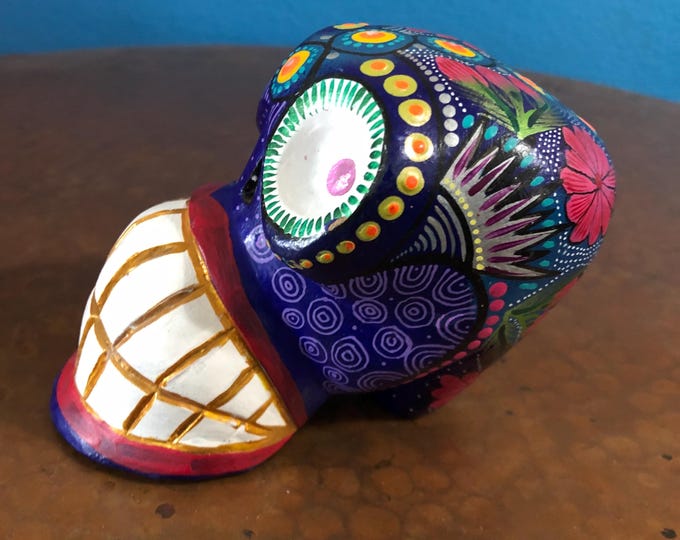 Alebrije Calavera Skull Handcrafted Wood Carving by Luis Garcia from Oaxaca, Mexico.