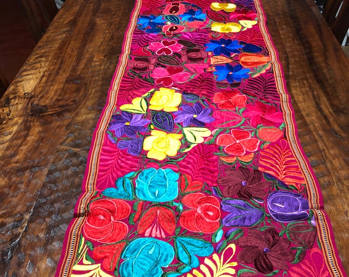 Hand Woven Table Runner / Bed Scarf / Wall Art with Multi-color Embroidery (approx. 90" x 17")