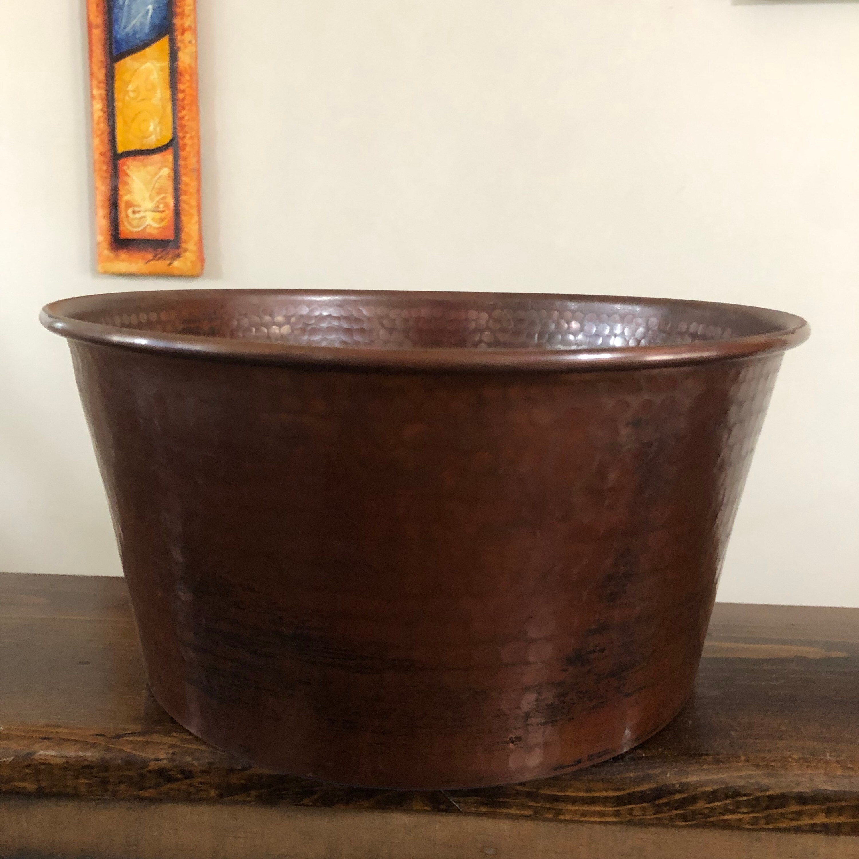 Extra Large Hammered Copper Pet Water Bowl with Brown Patina