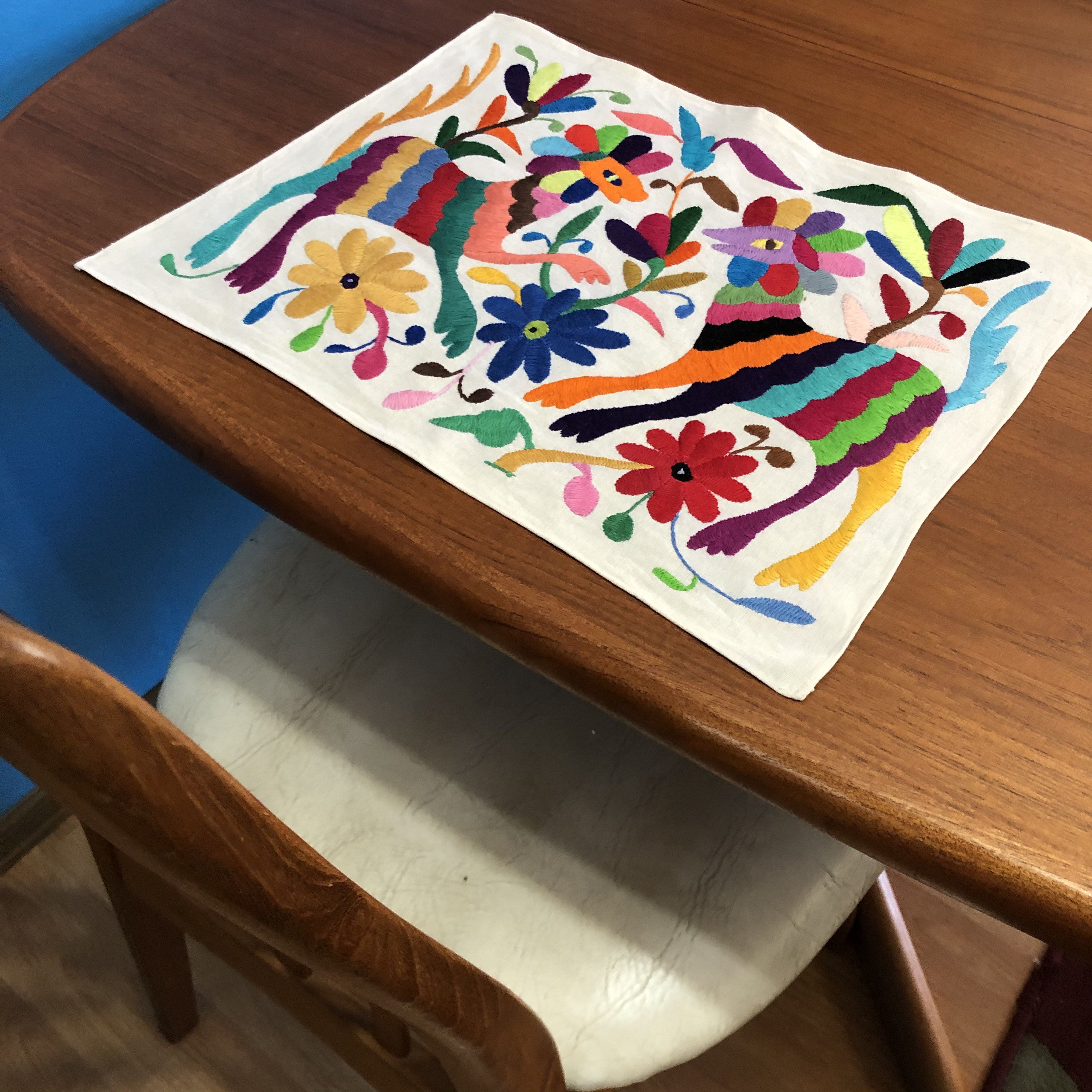 Hand embroidered Otomí placemat/frameable art (approx. 17” x 13