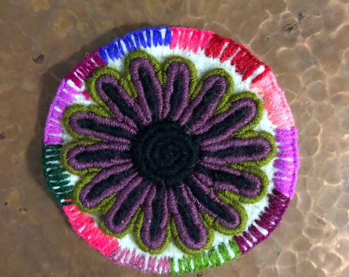 Hand Embroidered Drink Coaster from San Cristobal de las Casas, Chiapas, Mexico (4.5” diameter)