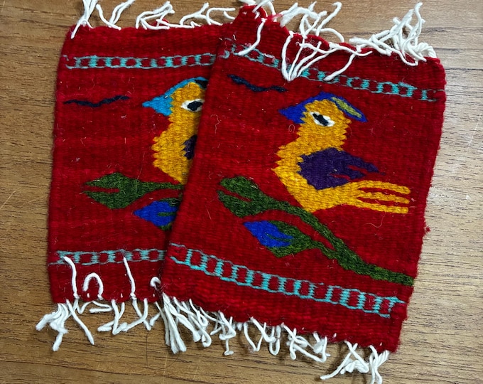 Zapotec hand woven merino wool coasters - set of two (4.75” x 5.5”)
