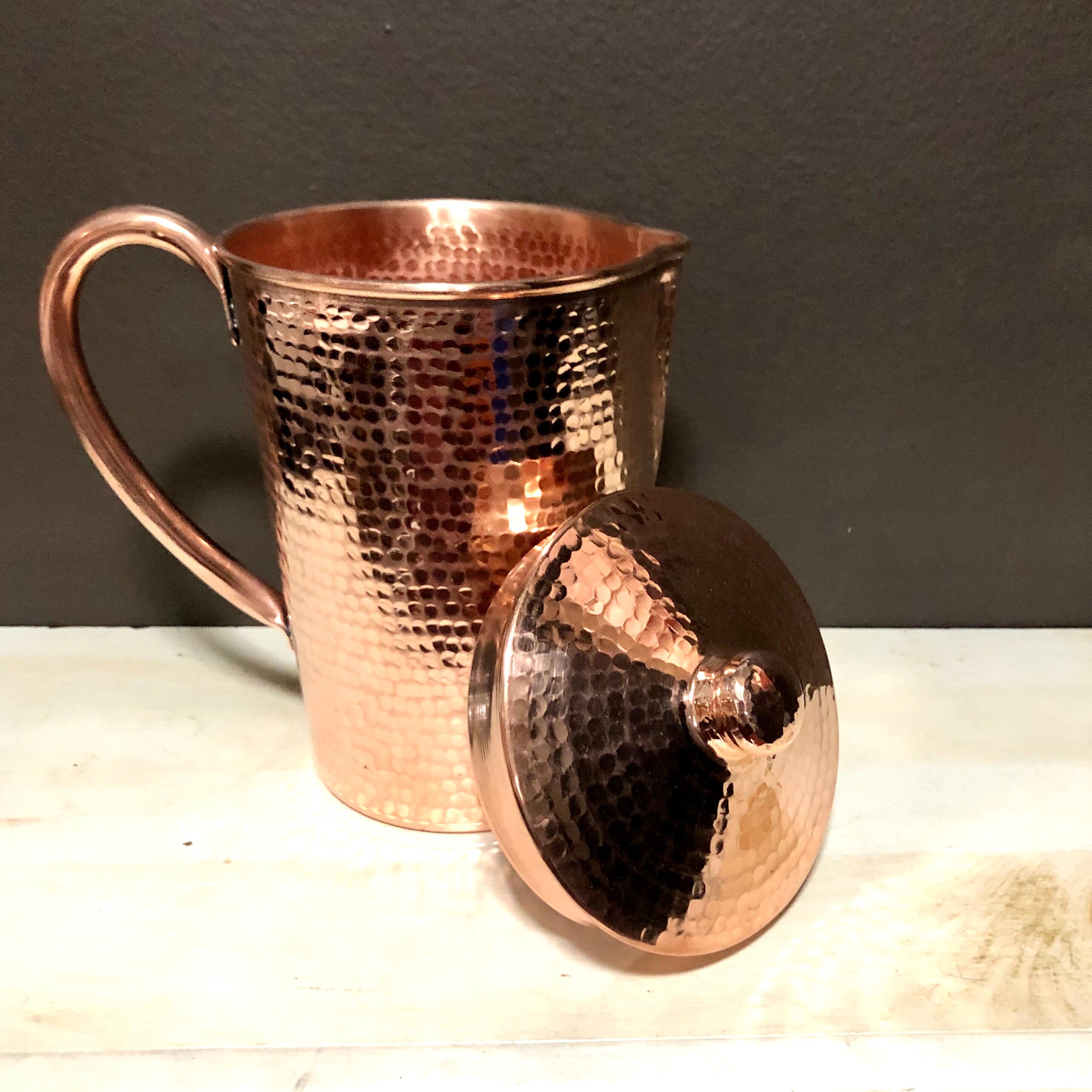 100% Pure Copper Pitcher with Lid by Copper Mules