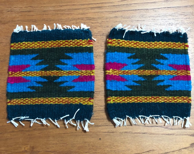 Zapotec hand woven merino wool coasters - set of two (5” x 6”)