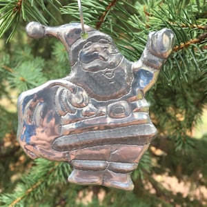 Handcrafted Hammered Aluminum Santa Claus Christmas Tree Ornament
