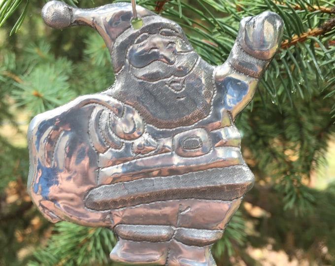 Handcrafted Hammered Aluminum Santa Claus Christmas Tree Ornament