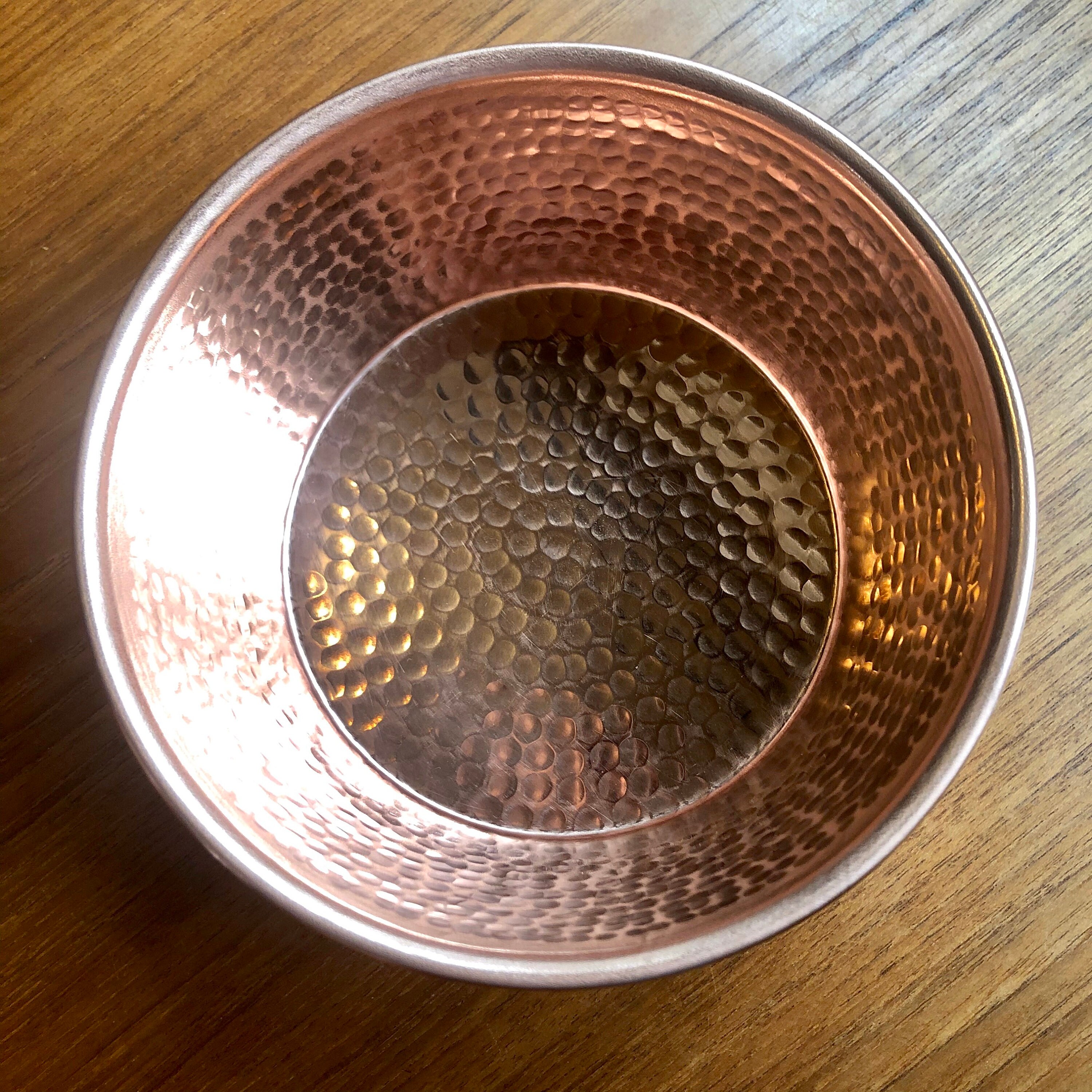 Medium Pure Hammered Copper Pet Bowl Polished
