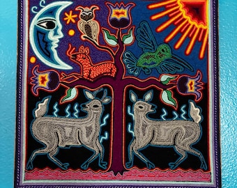 Huichol Yarn Art Nierika (11,75” x 11,75”) från Nayarit, Mexiko
