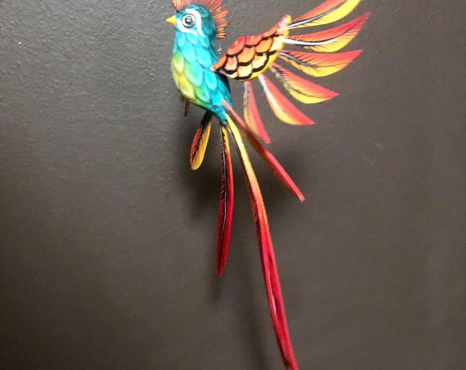 Alebrije Exotic Quetzal Bird Wood Carving by Roberto and Esperanza Martinez