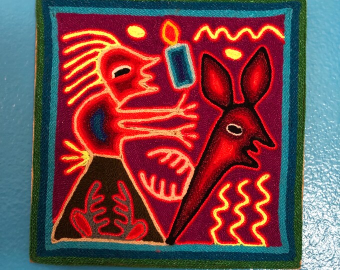 Huichol Yarn Painting from Nayarit, Mexico (7 7/8” x 7 7/8”)
