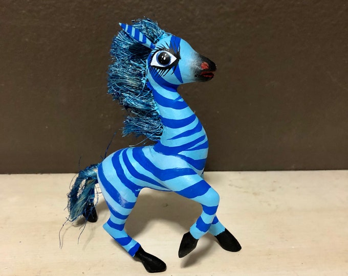 Alebrije Zebra Handcrafted Wood Carving by Fatima Fuentes from Oaxaca, Mexico.