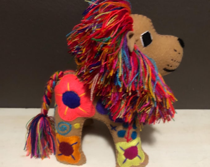 Hand Sewn Wool Stuffed Animal Lion Plush Toy