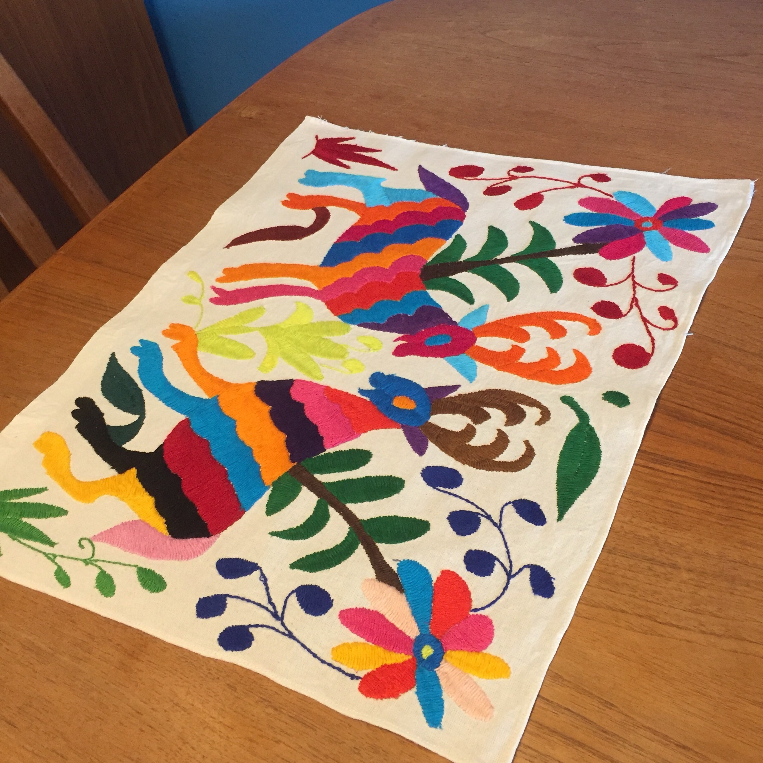 Hand embroidered Otomí placemat (approx. 17 x 13) multicolor deer and