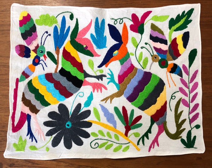 Hand embroidered Otomí placemat /frame-able art with multicolor embroidery (approx. 17" x 13”)