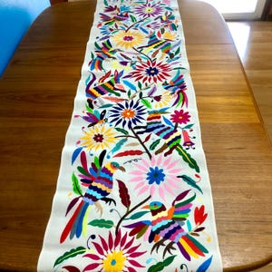Hand Embroidered Otomi Table Runner: Mexican Folk Art (75” x 17”)
