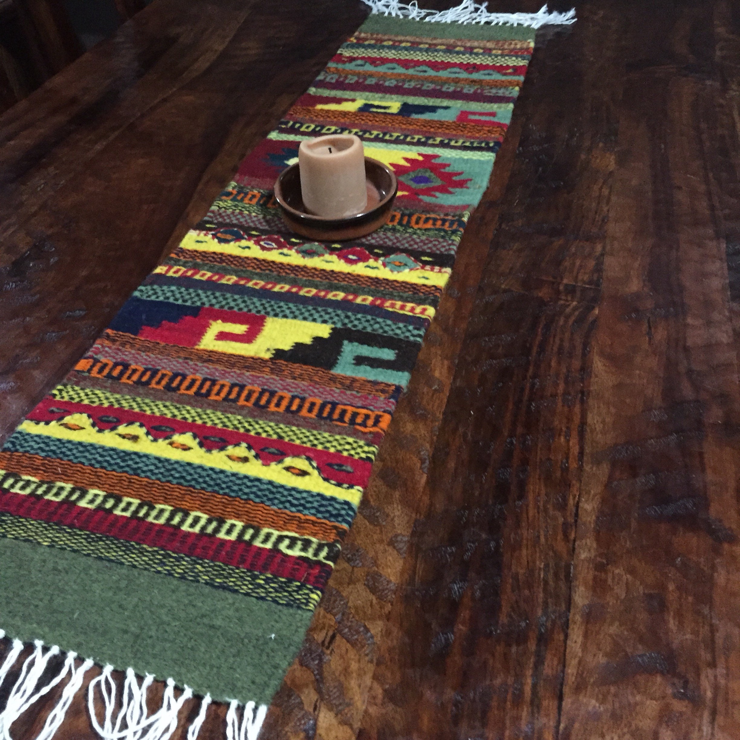 Zapotec hand woven merino wool table runner 40 x 10