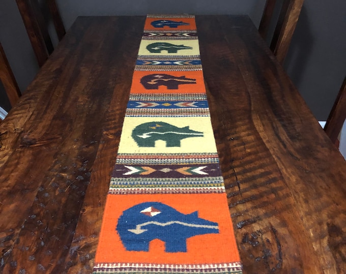 Zapotec hand woven merino wool table runner 78” x 10"
