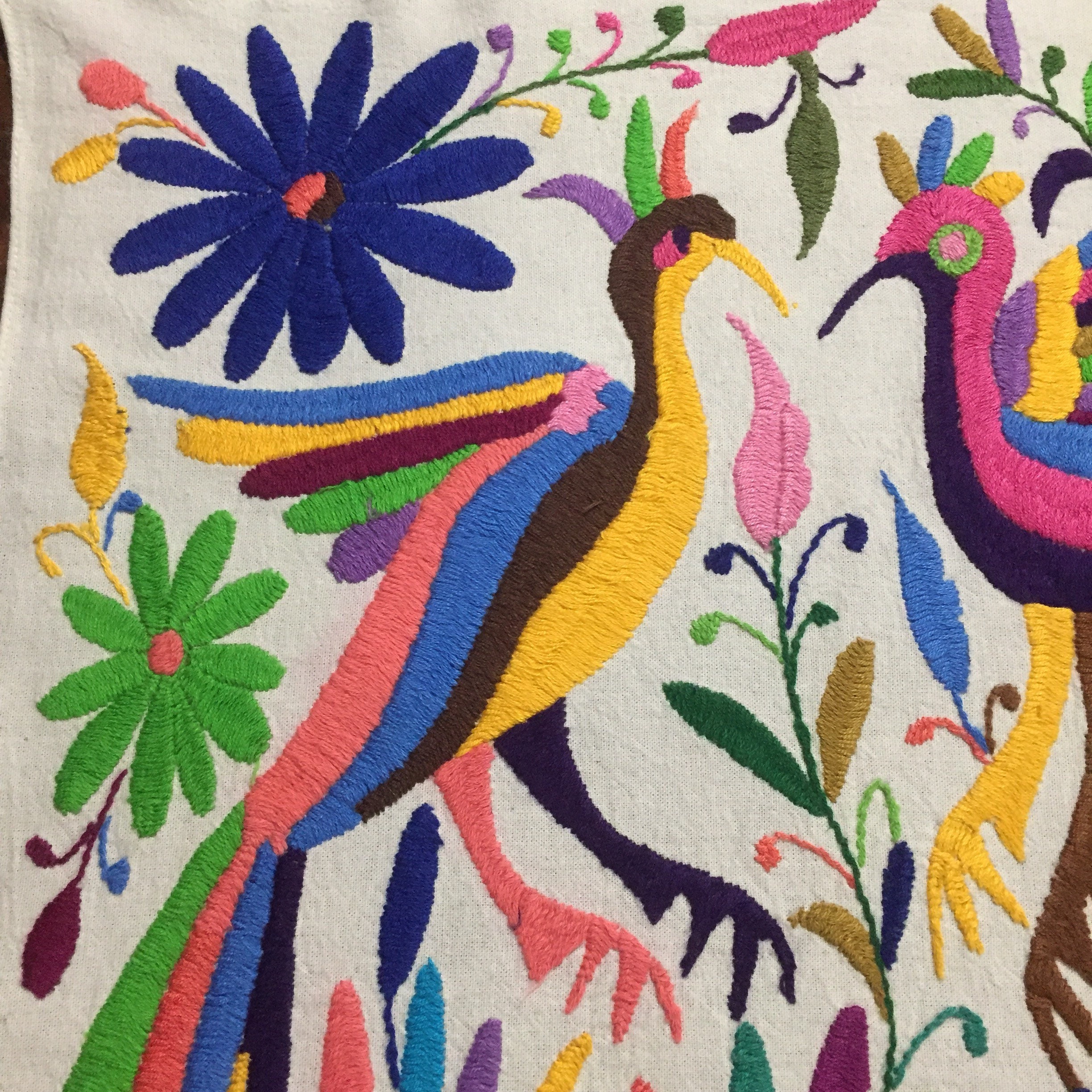 Hand embroidered Otomí placemat (approx. 17 x 13) multicolor birds