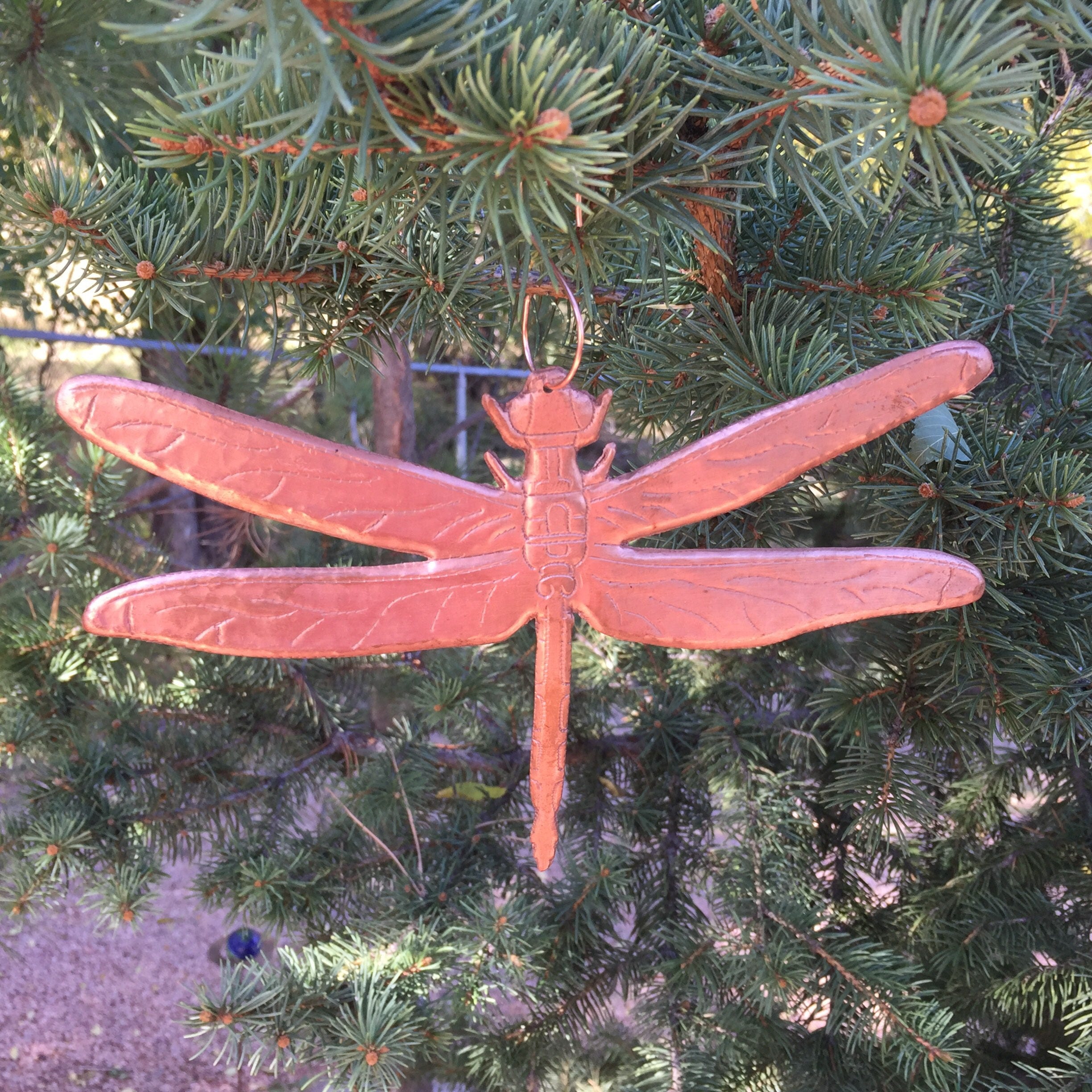 Handcrafted Pure Hammered Copper Hanging Dragonfly 8 x 5