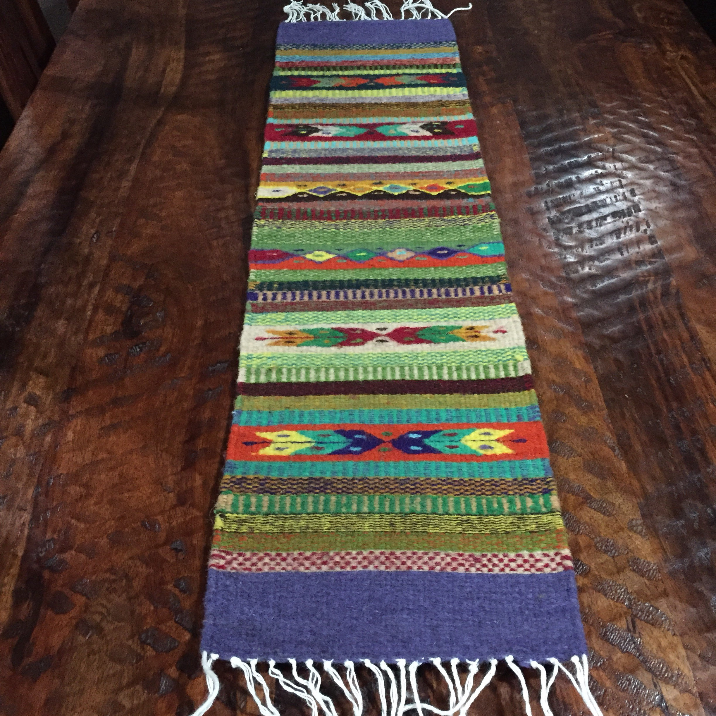Zapotec hand woven merino wool table runner 38 x 10