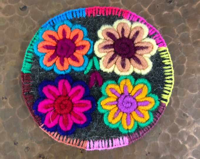 Hand Embroidered Drink Coaster from San Cristobal de las Casas, Chiapas, Mexico (4.5” diameter)