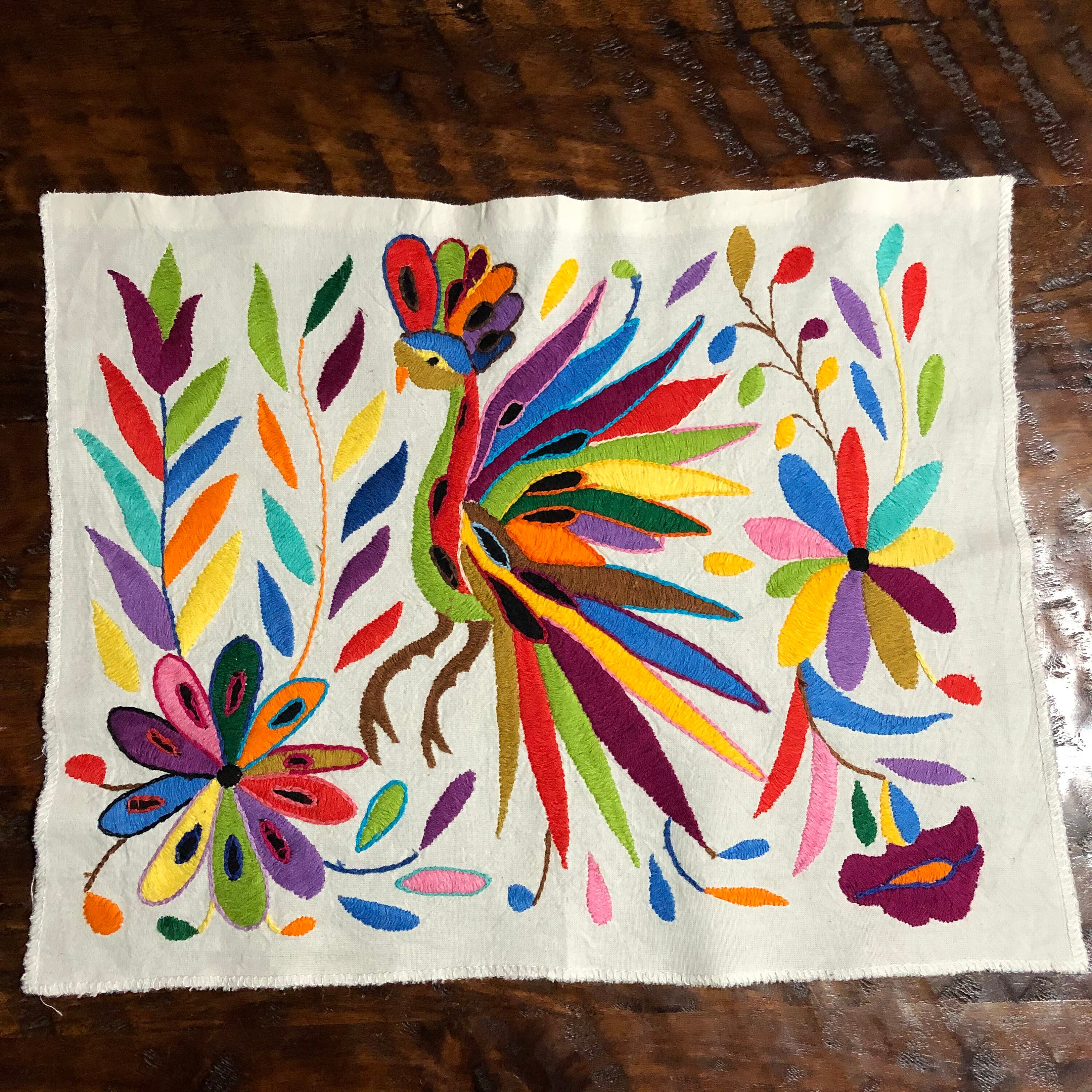 Hand embroidered Otomí placemat /frame-able art (approx.17 x 14 ...