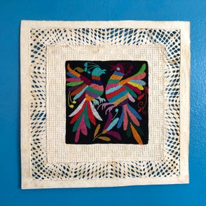 Handmade Otomi Bird Embroidery on Amate Bark Paper Art