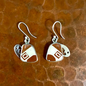 One of a Kind Mata Ortiz Silver Earrings - unique pottery shards set in .950 pure silver handcrafted settings