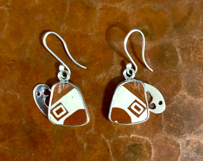 One of a Kind Mata Ortiz Silver Earrings - unique pottery shards set in .950 pure silver handcrafted settings