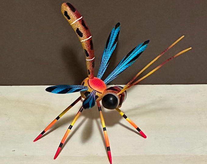 Alebrije Dragonfly Handcrafted Wood Carving by Zeny Fuentes & Reyna Piña from Oaxaca, Mexico.