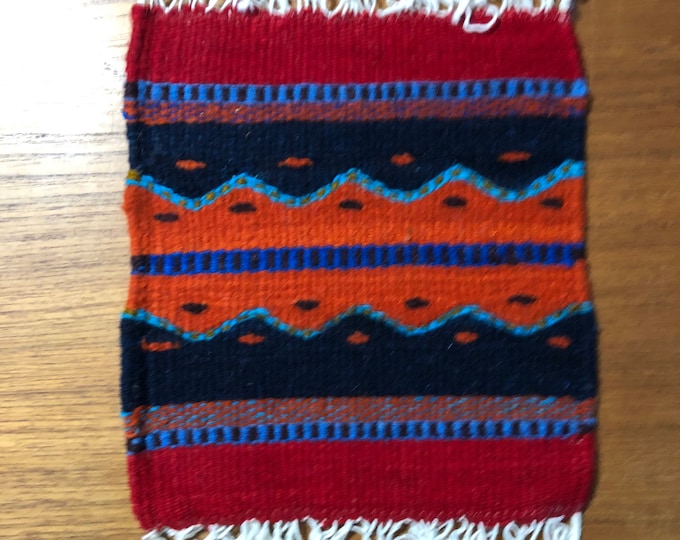 Zapotec hand woven merino wool trivet hot pad 8” x 9”