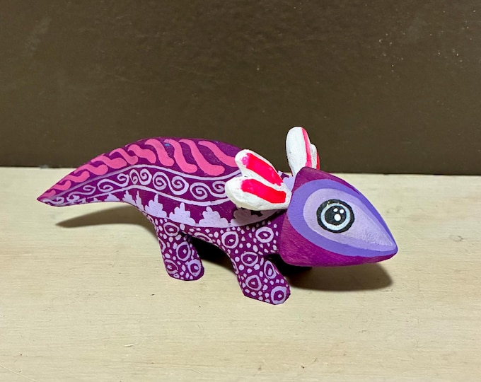 Alebrije Axolotl (Mexican Salamander)  Handcrafted Wood Carving by Esperanza Martinez from Oaxaca, Mexico.